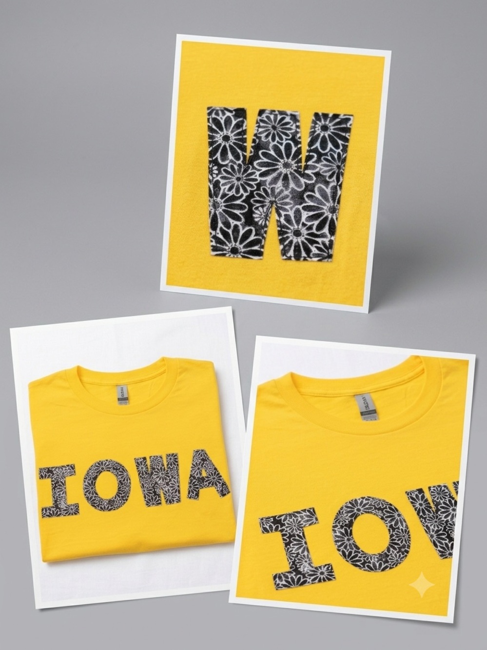 Yellow 'IOWA' Graphic Tee - Floral Lettering